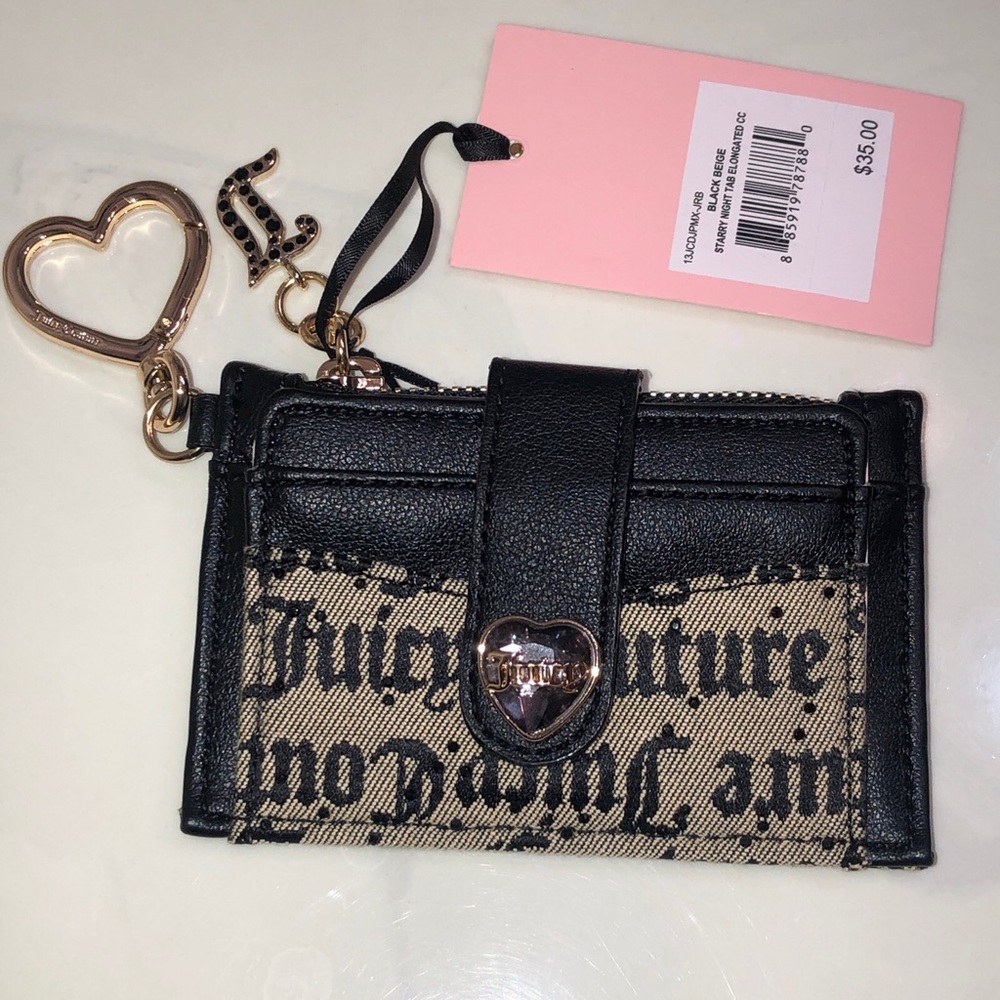Juicy Couture Black Beige Starry Night Tab Elongated CC Wallet NWT